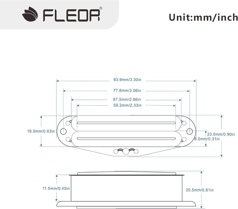 FLEOR Alnico 5 Hot Dual Rail Humbucker Single-Coil-Sized Pickup 9-10K Humbucker Pickup, Full Black - Image 2